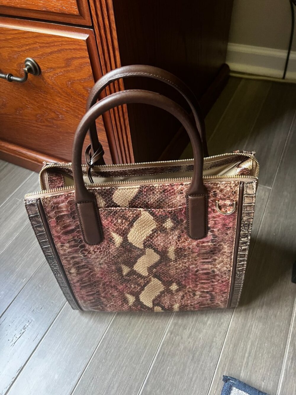 Brahmin Brown Burgundy Embossed Leather Tote - Picture 3 of 3